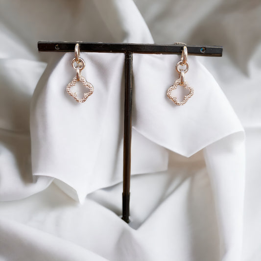 The 'Blissful Whispers' Earrings Silver 925 Rhodium Plated Clover CZ Dangling Earrings