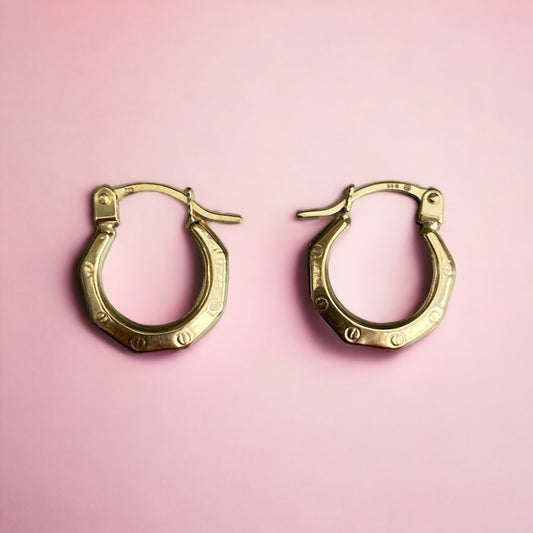 'Harmony & Balance' Ear Hoops  - 14 Karat Yellow Gold Hexagon Latch Back Hoop Earrings