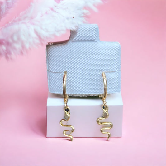 The 'Dare to Change' Hoops - 14 Karat Yellow Gold Huggies with Hanging Snake Earring