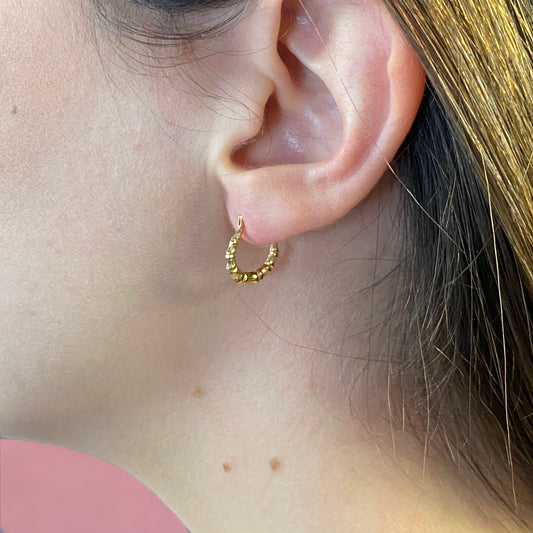 The 'Whispering Serenity' Hoops  -14 Karat Yellow Gold Bamboo Hoop Latch Lock Earrings