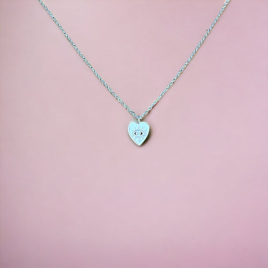 'Heartful Protection' Necklace | 925 Sterling Silver necklace with 'Evil Eye and Heart' plate