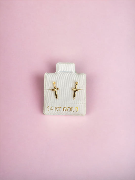 The 'Protect & Conquer Dagger' Studs - 14 Karat Yellow Gold Sword Screw Back Earring