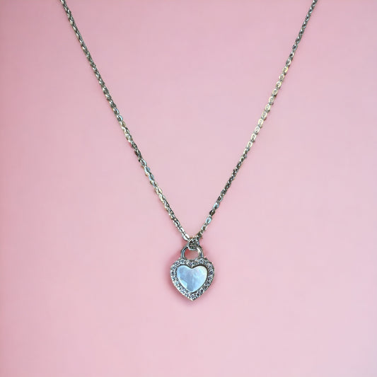 'Your Inner Sparkle' Necklace - Silver 925 Rhodium Plated Heart CZ Mother of Pearl Necklace